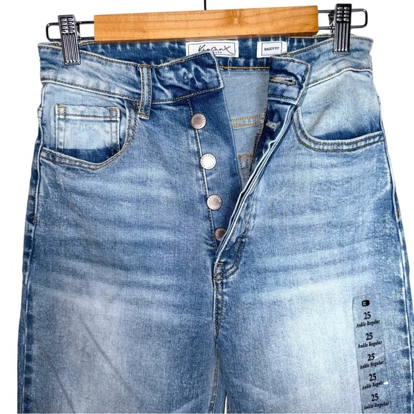 NEW KANCAN Baggy Fit Stretch Ankle Jeans High Rise Button Fly Acid Wash Size 25 - Picture 3 of 13